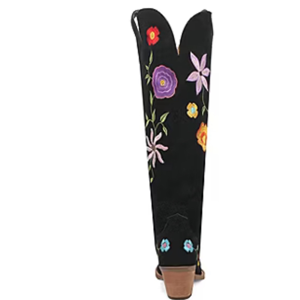 Dingo Black Floral Embroidered Heeled Boots - Picture 3 of 7